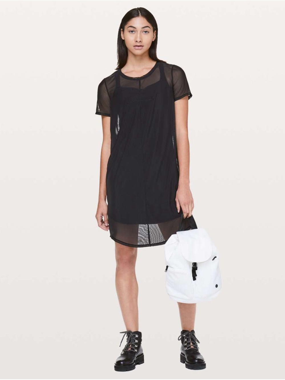 Lululemon Ready To Reach Shirt sleeve Dress in Black Mesh 8